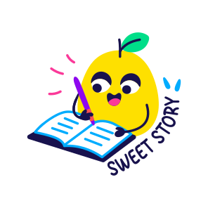 Sweet Story, Writing, Fruit, Cartoon, Typography icon