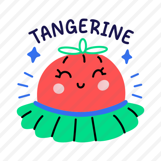 Tangerine Fruit, Smiling, Cartoon, Typography, Lettering, preview
