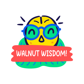 Walnut Wisdom, Dry Fruit, Cartoon, Typography, Lettering icon