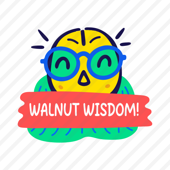 Walnut Wisdom, Dry Fruit, Cartoon, Typography, Lettering preview