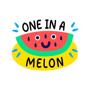 Watermelon Slice, Smiling, Fruit, Cartoon, Typography icon