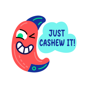 Winking Cashew, Flirting, Dry Fruit, Cartoon, Typography icon