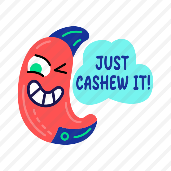Winking Cashew, Flirting, Dry Fruit, Cartoon, Typography preview