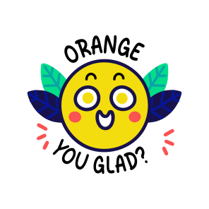 You Glad, Smiling Orange, Fruit, Cartoon, Typography icon