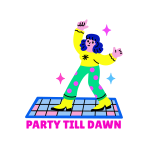 Dancing Character, Party, Enjoying, Celebrating, Typography icon