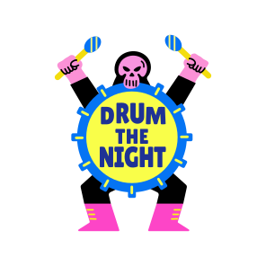 Drum Beating, Skull Character, Music, Percussion, Typography icon