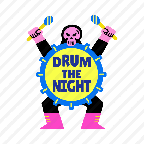 Drum Beating, Skull Character, Music, Percussion, Typography preview