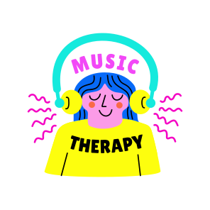 Music Therapy, Listening, Melody, Character, Typography icon