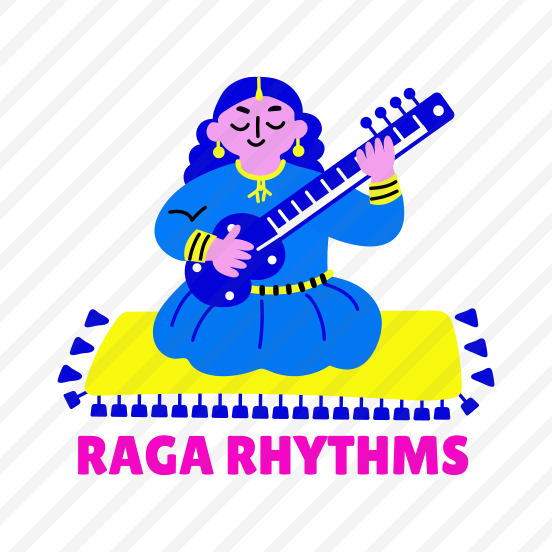 Sitar Player, Raga Rhythms, Classical Music, Melody, Typography preview
