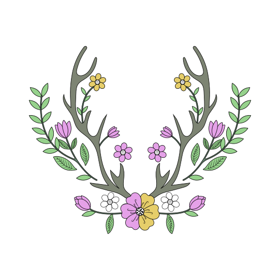 Antlers, Horns, Cervicorn, Nature, Floral illustration