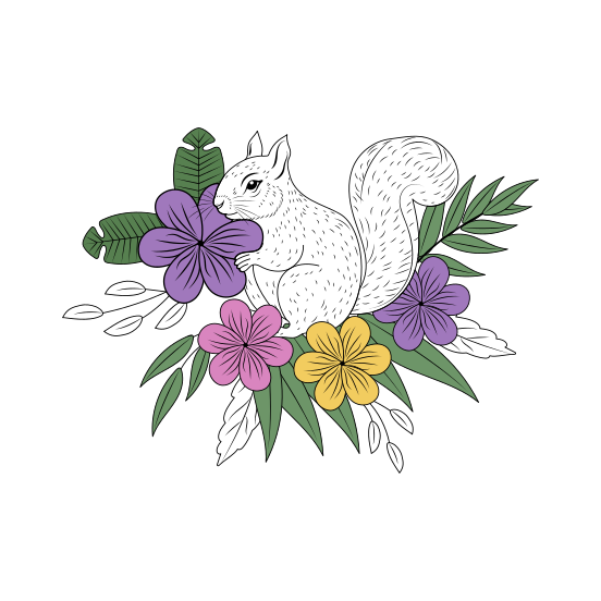 Floral Squirrel, Chipmunk, Rodent, Nature, Creature illustration