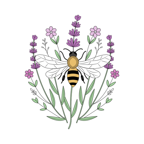 Honey Bee, Floral, Insect, Creature, Nature illustration