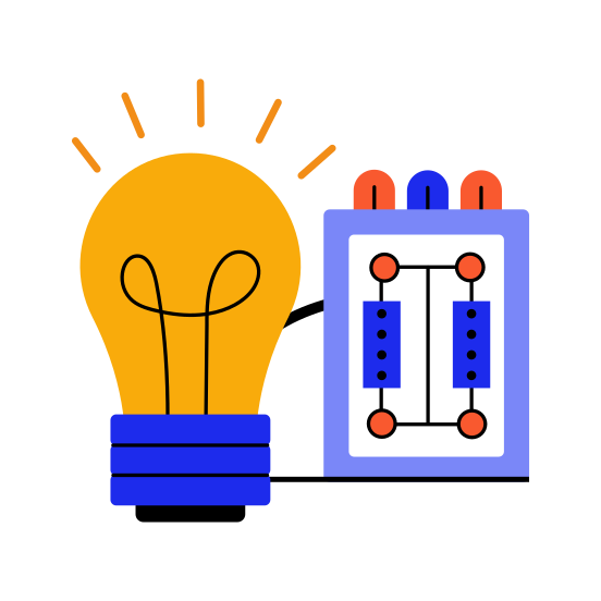 Ai Innovation, Ideation, Creativity, Circuit, Lightbulb illustration