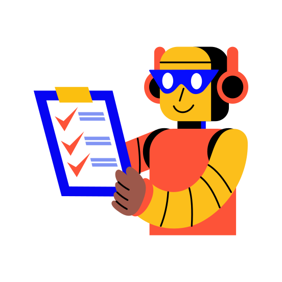 Generating Reports, Analytics, Automation, Robot,  Technology illustration