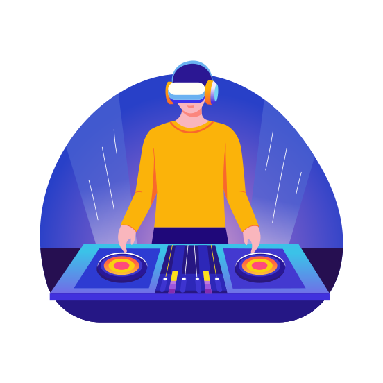 Dj, Sound Mixer, Turntable, Music, Vr Technology, illustration