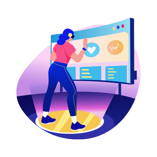 Fitness Coach, Trainer, Vr Technology, Simulation, Futuristic illustration