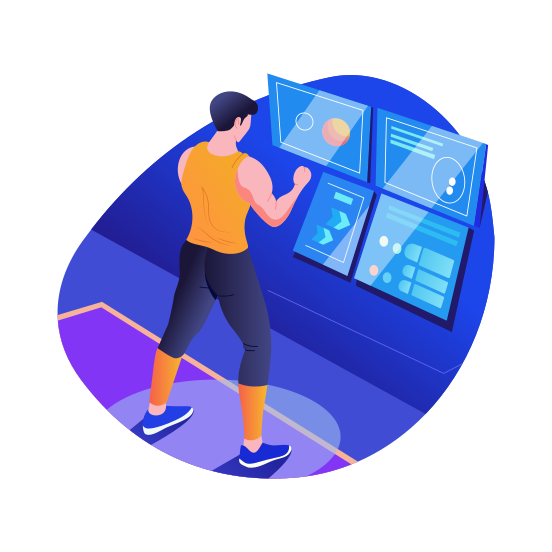 Fitness Enthusiast, Exercising, Exertion, Gym, Technology illustration