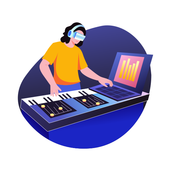 Music Creation, Dj, Sound Mixer, Production, Vr Technology illustration