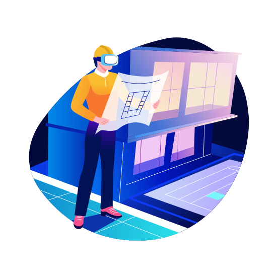 Vr Architect, Engineer, Blueprint, Prototype, Map, illustration