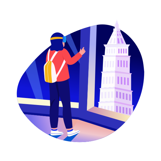 Vr Travel, Exploration, Technology, Experience, Futuristic illustration