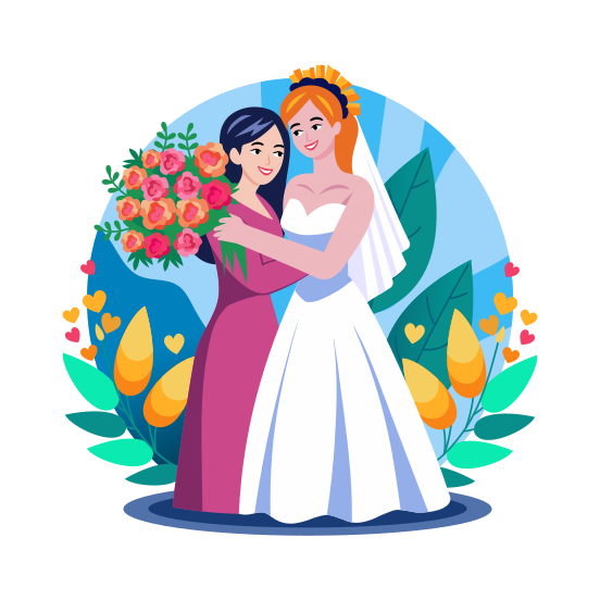 Bride Sister, Bonding, Hugging, Cuddling, Togetherness illustration