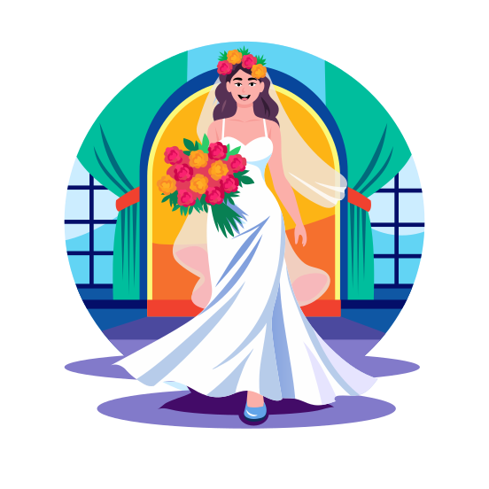 Bride Walk, Wedding, Ceremony, Celebration, Happy illustration