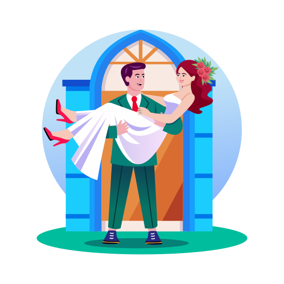 Carrying Bride, Holding, Coupe, Romantic, Wedding illustration