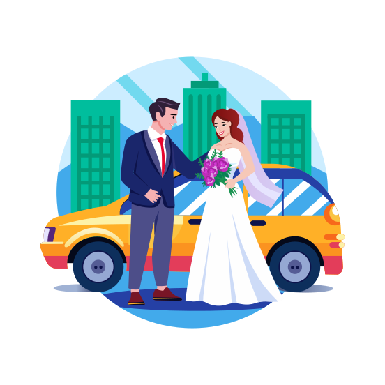 Couple Car, Vehicle, Journey, Wedding, Marriage illustration