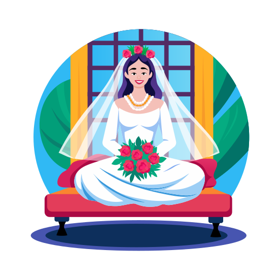 Happy Bride, Smiling, Calm, Wedding, Marriage illustration