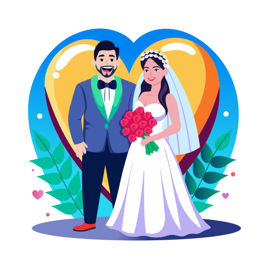 Newly Married, Couple, Spouse, Companion, Wedding illustration