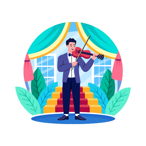 Playing Violin, Guitarist, Musical, Performance, Groom illustration