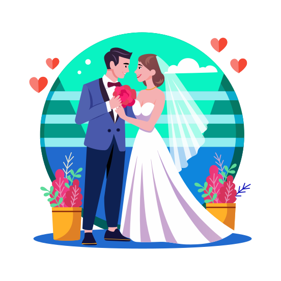 Romantic Couple, Embracing, Spouse, Wedding, Ceremony illustration