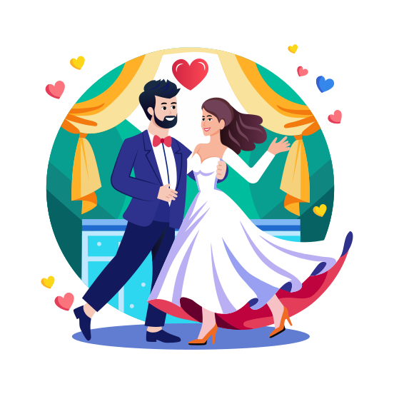 Romantic Dance, Celebration, Couple, Happiness, Wedding, illustration