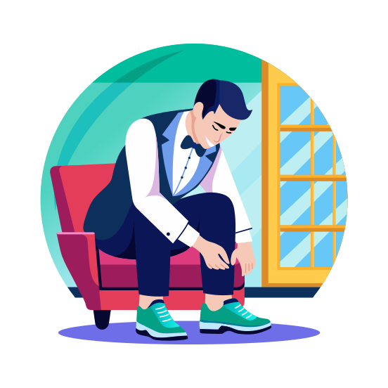 Tying Laces, Shoes, Boots, Preparation, Groom illustration