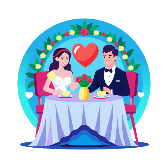 Wedding Dinner, Dining, Food, Couple, Marriage illustration
