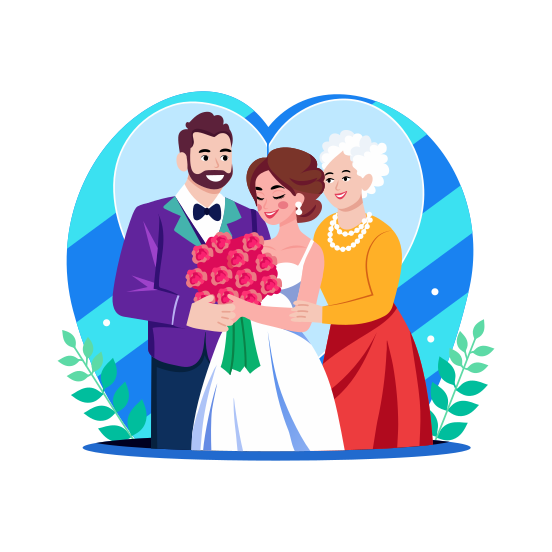 Wedding Family, Bride, Parents, Togetherness, Ceremony illustration