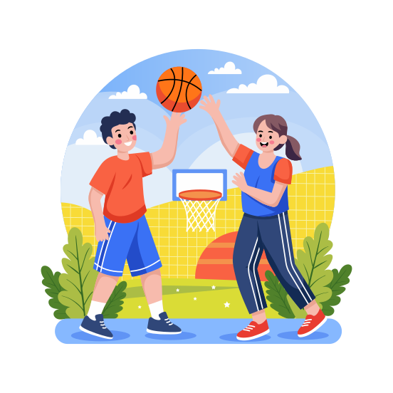 Basketball, Playing, Activity, Support, Friends illustration
