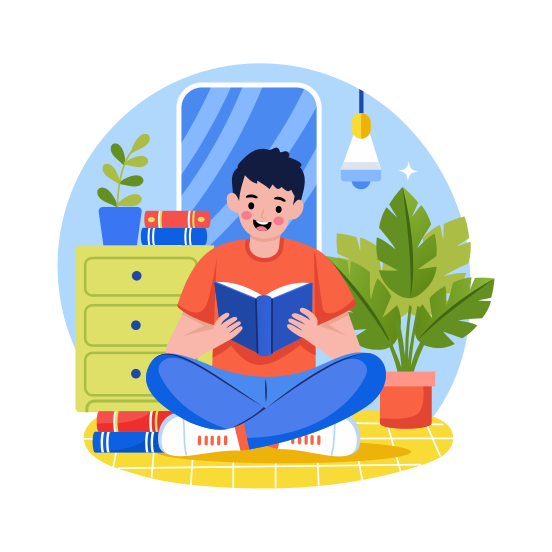 Book Reading, Studying, Learning, Hobby, Academic illustration