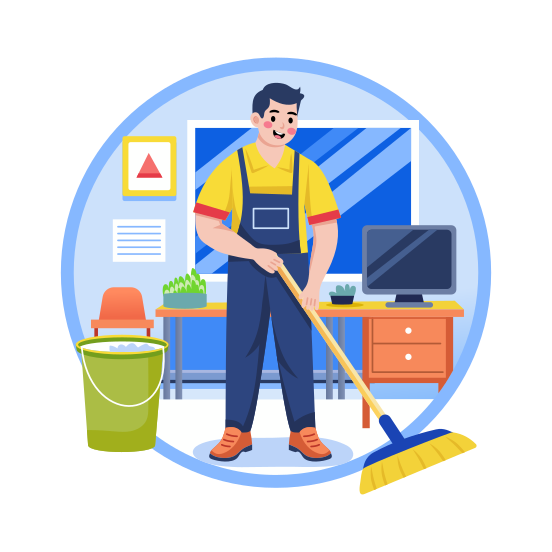 Cleaning, Janitor, Tidying, Classroom, Worker illustration