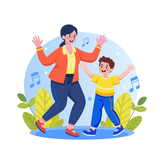 Dancing, Cheerful, Happiness, Children, Mother illustration