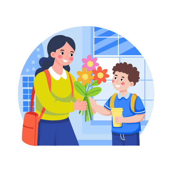 Giving Bouquet, Flowers, Student, Floral, Teacher illustration