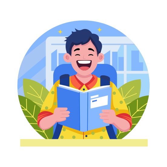 Laughing, Giggling, Cheering, Student, Holding Book illustration