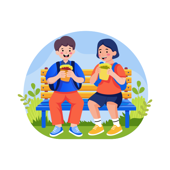 Lunch, Eating, Food, Break Time, Students illustration