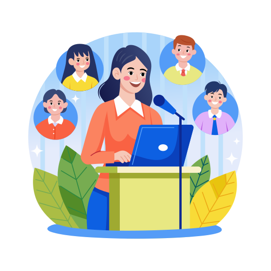 Online Conference, Meeting, Webinar, Conversation, Teacher, illustration