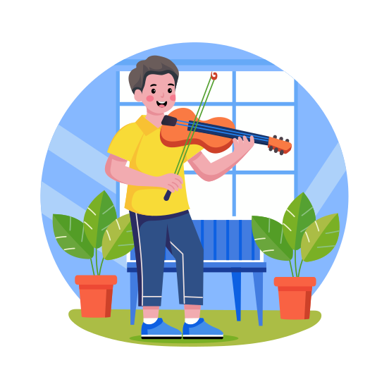 Playing Violin, Musical, Instrument, Performance, Kid illustration