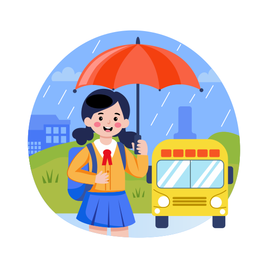 Raining, Umbrella, Student, Outdoor, Rainy Weather illustration