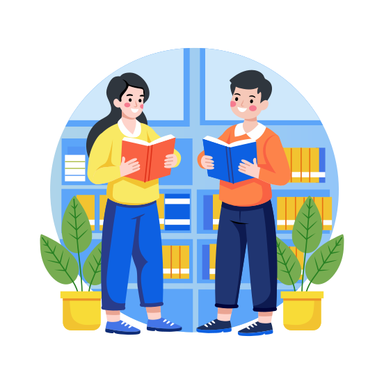 Reading Together, Friends, Students, Studying, Reading Books illustration