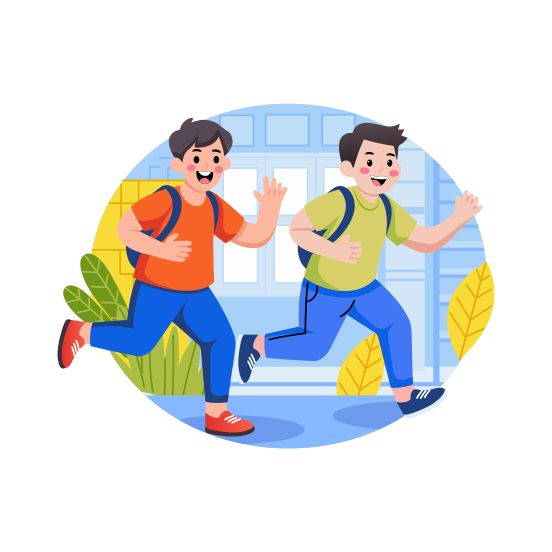 Running, Friends, Students, Happy, Waving illustration