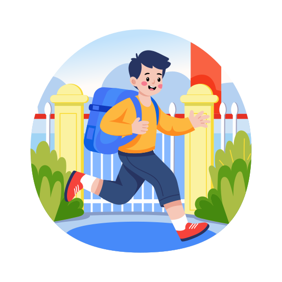 Running Student, Hurry, Outdoor, Late, Smiling illustration