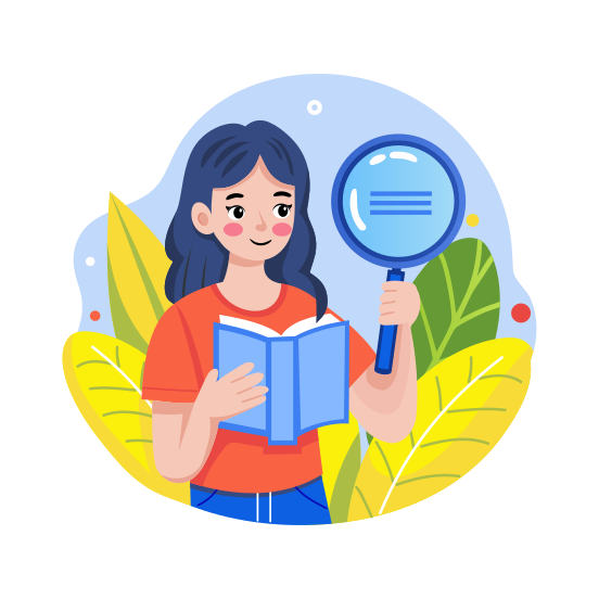 Searching, Analyzing, Looking, Magnifying, Student illustration